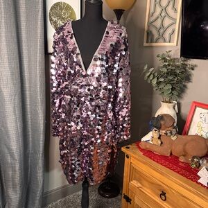 Boohoo Shimmering Silver and Purple Dress